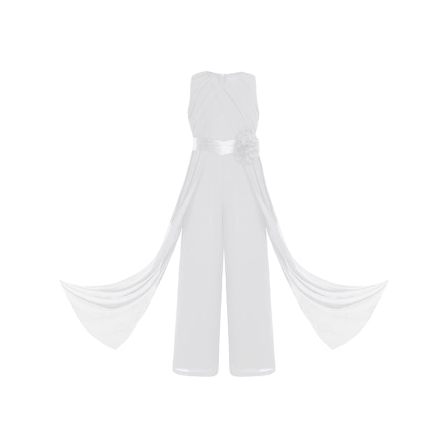 Moggemol Kids Girls Ruffled Chiffon Pageant Banquet Rompers Summer Sleeveless Wide Leg Pants Jumpsuit Playsuit Ivory 12