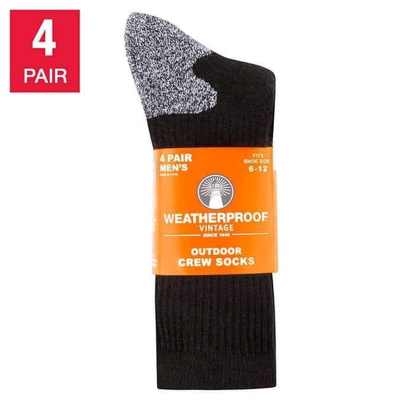 Weatherproof Men's Outdoor Socks, 4-pair Black