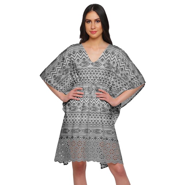 Moomaya Robe Courte de Caftan de Plage, Robe de Couverture Imprimée, Kaftan pour Femmes, Tenue de Plage, Couverture
