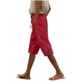 thumbnail image 3 of Sentmoon Athletic Shorts for Women with Pockets Solid Color Womens Summer Shorts Drawstring High Elastic Waist Loose Fit Straight Leg Side Slit Athletic Shorts Women for Lounge and Comfort, 3 of 7