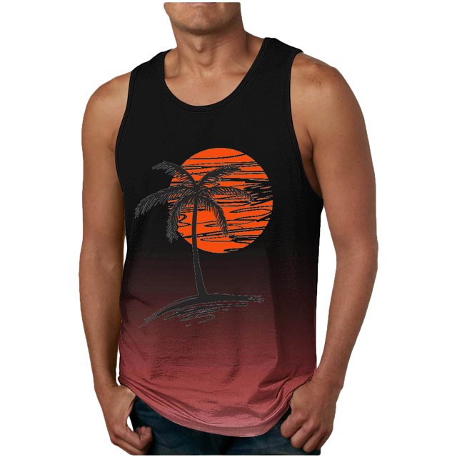 Styesk Tank Tops Men Men Casual Fashion Gradation Printing Pullover Round Neck Sports Tank