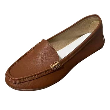 Xfvqtps Mocassins pour Femmes à Boucle Métallique Chaussures Plates Décontractées Confortables à Enfiler Style Automne Hiver Usage Quotidien Brun