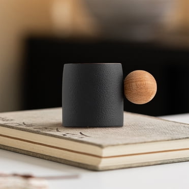 EGNMCR Rough Pottery Mini Cute Small Tea Cup Wooden Handle Coffee Cup Exquisite Classical Fresh Small Cups Ceramic Coffee Cup