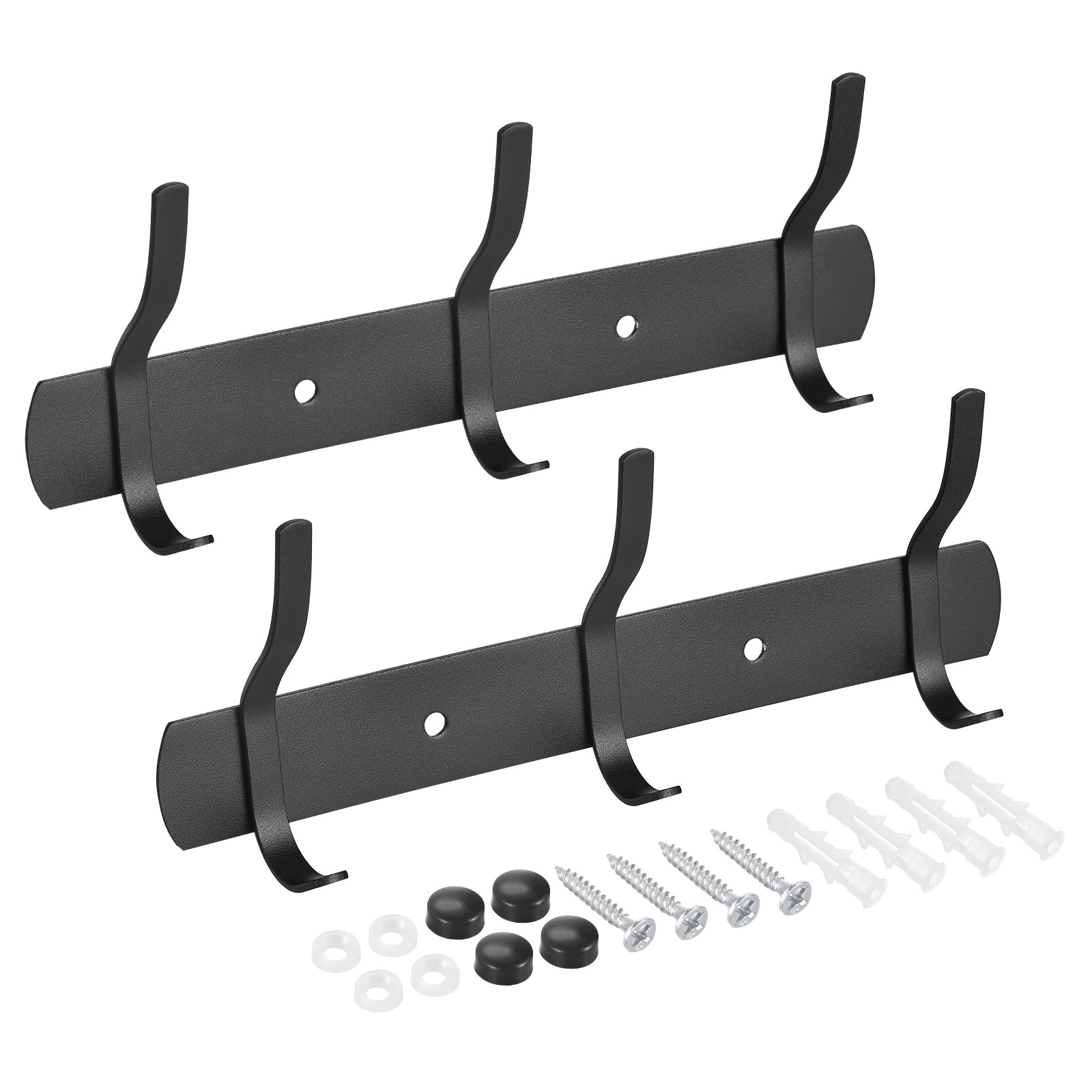 Unique Bargains 2Pack Black Wall Mounted with 3 Hooks Coat Hook Rack Wall Hanger