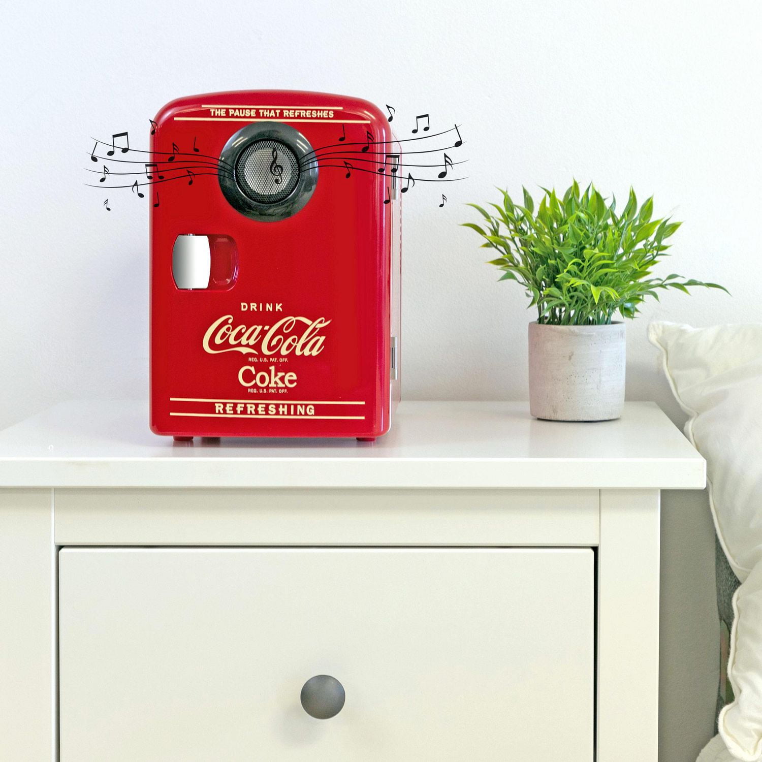 Coca-Cola Mini réfrigérateur portable 6 canettes, haut-parleur Bluetooth, refroidisseur/réchaud 4 L, rouge