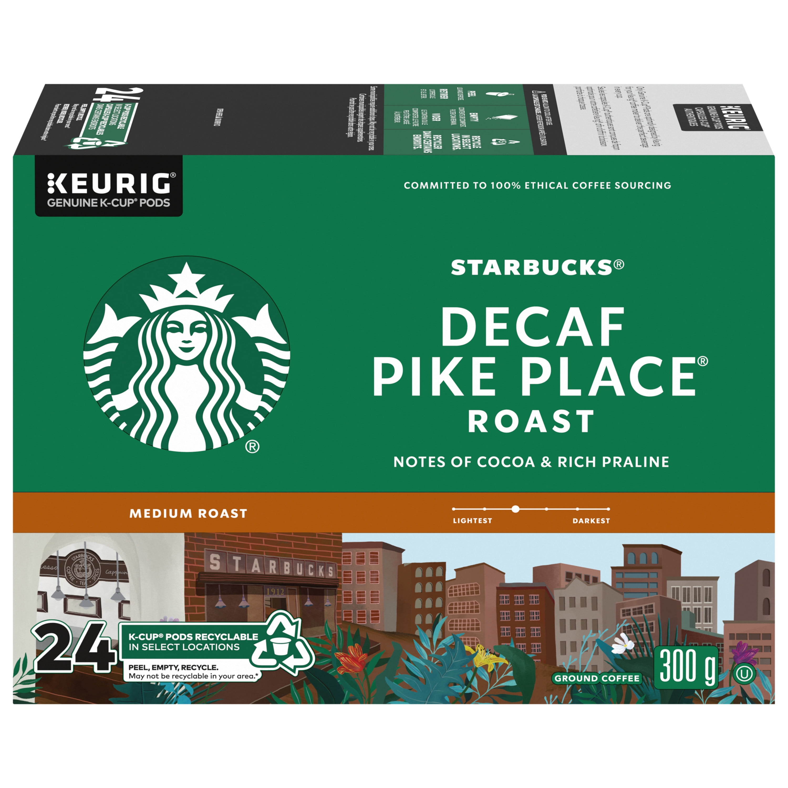 STARBUCKS Pike Place Decaf Roast Medium Roast Ground Coffee K-Cup Pods Box