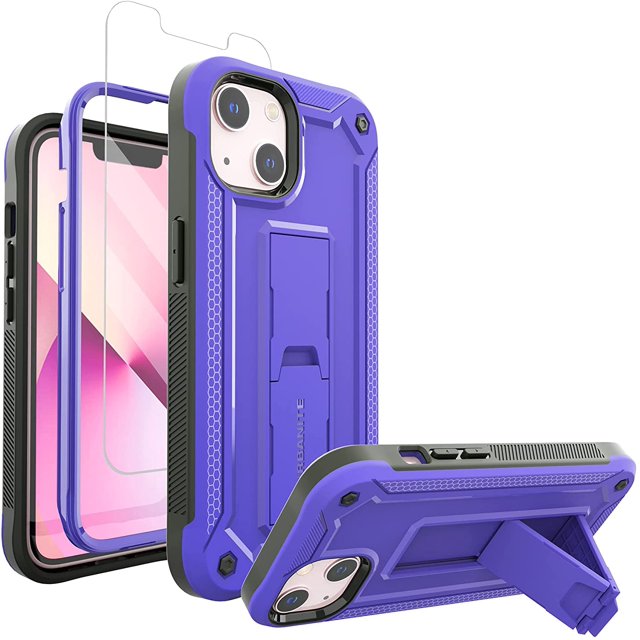 IBAOLE Étui pour iPhone 13 avec Protecteur d'Écran et Support, Double Couche Antichoc, Étui de Protection Robuste de Qualité Militaire pour iPhone 13 (Violet)
