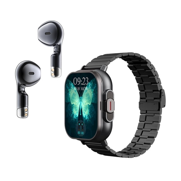 stanreset Smart Watch For Men With Bluetooth Music And Headphones Headphones And Watch Combined In One black steel strip