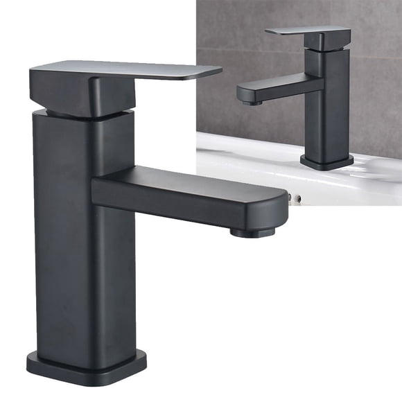 Ruibeauty 304 Stainless Steel Black Single Cold Sink Faucet Bathroom Counter Basin Faucet