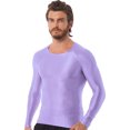 thumbnail image 4 of Jhaoyu Men's Glossy Long Sleeve Compression Shirts Athletic Workout Sports Rash Guard Undershirt Lavender XL, 4 of 6