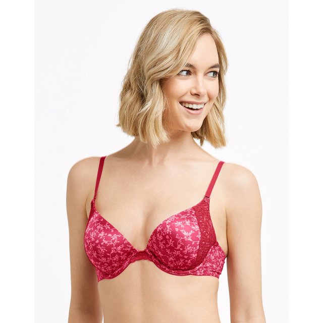 Maidenform Womens Natural Boost Demi Bra, 34D, Strawberry Rouge Lovely Stem