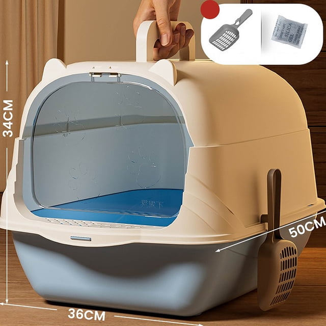 REK Enclosed Cat Litter With Litter Pads For Indoor Cats Odor Control Privacy Tray