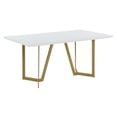 thumbnail image 4 of 7pc White Wood Top Dining Set with White Faux Leather Chairs and Gold Base, 4 of 5