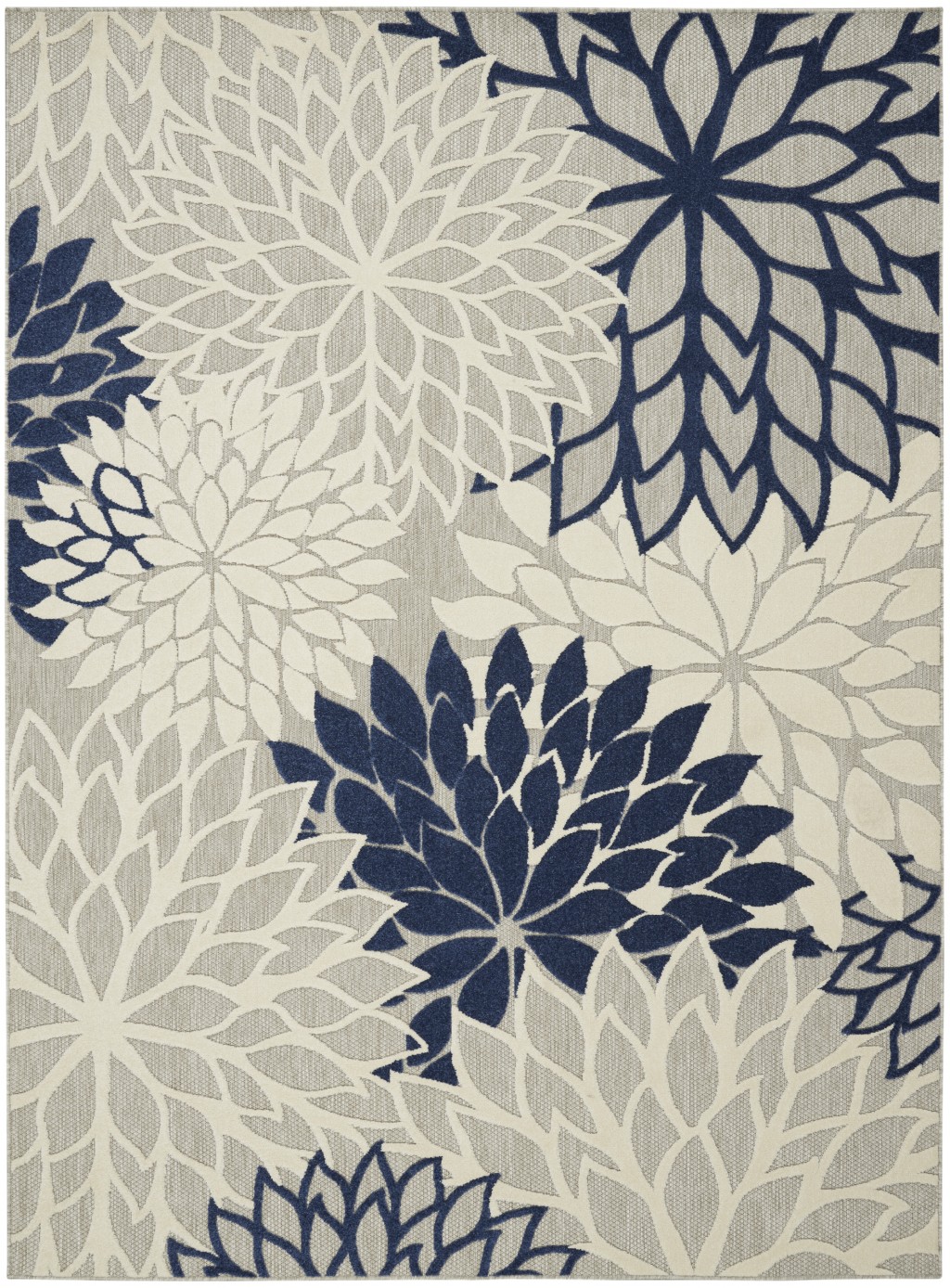 homeroots home decor 384836 7’ x 10’ Ivory and Navy Indoor Outdoor Area Rug