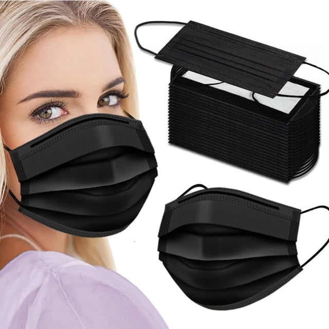 LoonWear Black F Masks, 3-Ply Black Masks Disposable 100 Pk (Premium Comfort Soft White Inside) Breathe Easy Black 100 Pack