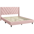 thumbnail image 3 of FullFurnique Upholstered Platform Bed Frame with Wooden Slat Support, Queen, Pink, 3 of 9