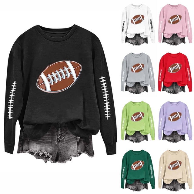 Meichang Chandails de Football pour Femmes, Coupe Ample, Manches Longues, Col Ras du Cou, Chandail à Imprimé de Football pour Jour de Match, Chandail à Manches Longues à Enfiler, Coupe Ample, Chandail Sundy