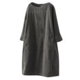 thumbnail image 1 of Robe Décontractée pour Femmes Grande Taille à Col Rond, Manches Longues, en Velours Côtelé, Unie, avec Poches, 1 of 9