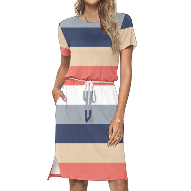 Fshaion Robe d'Été pour Femmes 2024 Grande Taille Décontractée Col Rond Bretelles Manches Courtes Imprimé Floral Robe Ample avec Poche Liquidation à Moins de 10!