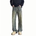 thumbnail image 2 of Styesk Men's Pants Man Loose Straight Barrel Pattern Jeans Pockets Drawstring Jeans, 2 of 4
