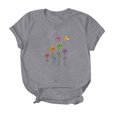 thumbnail image 4 of EQWLJWE Hauts d'Été pour Femmes Hauts pour Femmes Liquidation Femmes T-shirt Décontracté Imprimé Col Rond Manches Courtes Chandail Blouse Hauts, 4 of 4