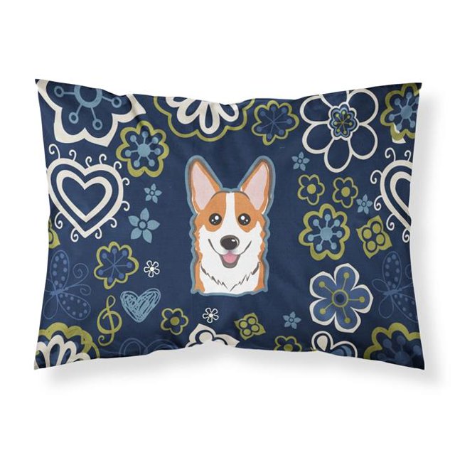 Carolines Treasures BB5105PILLOWCASE Taie d'Oreiller Standard en Tissu Fleurs Bleues Corgi Rouge
