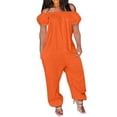 thumbnail image 2 of LOVZFMLL Women's Jumpsuit, Solid Color Off Shoulder Short Sleeve Loose Jumpsuit Orange, XL, 2 of 5