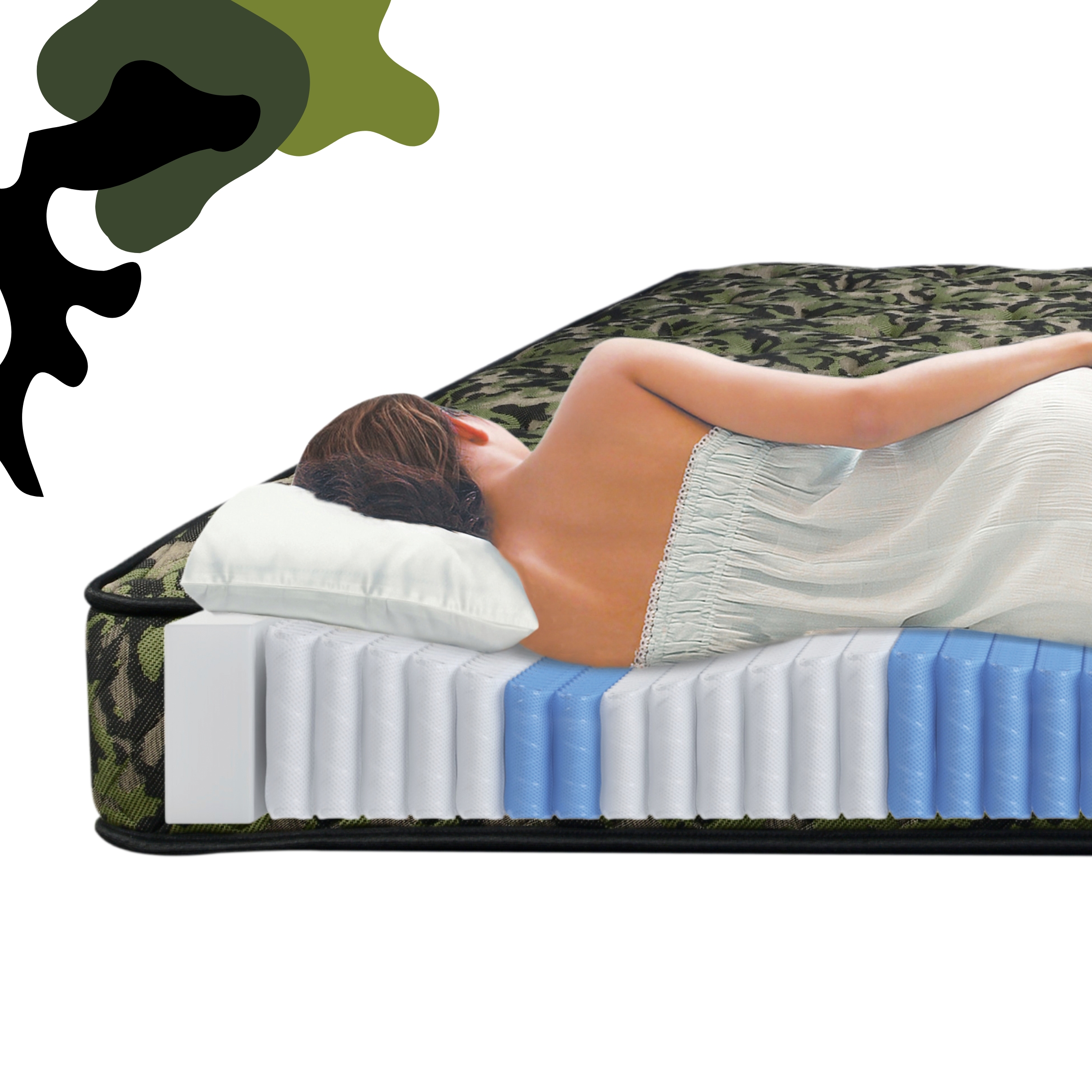 Matelas à ressorts ensachés Twin CAMO 9 po, ferme et réversible