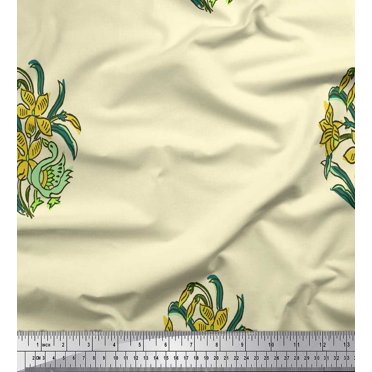 Soimoi Rayon Fabric Leaves,Duck & Floral Block Decor Fabric Printed Yard 56 Inch Wide