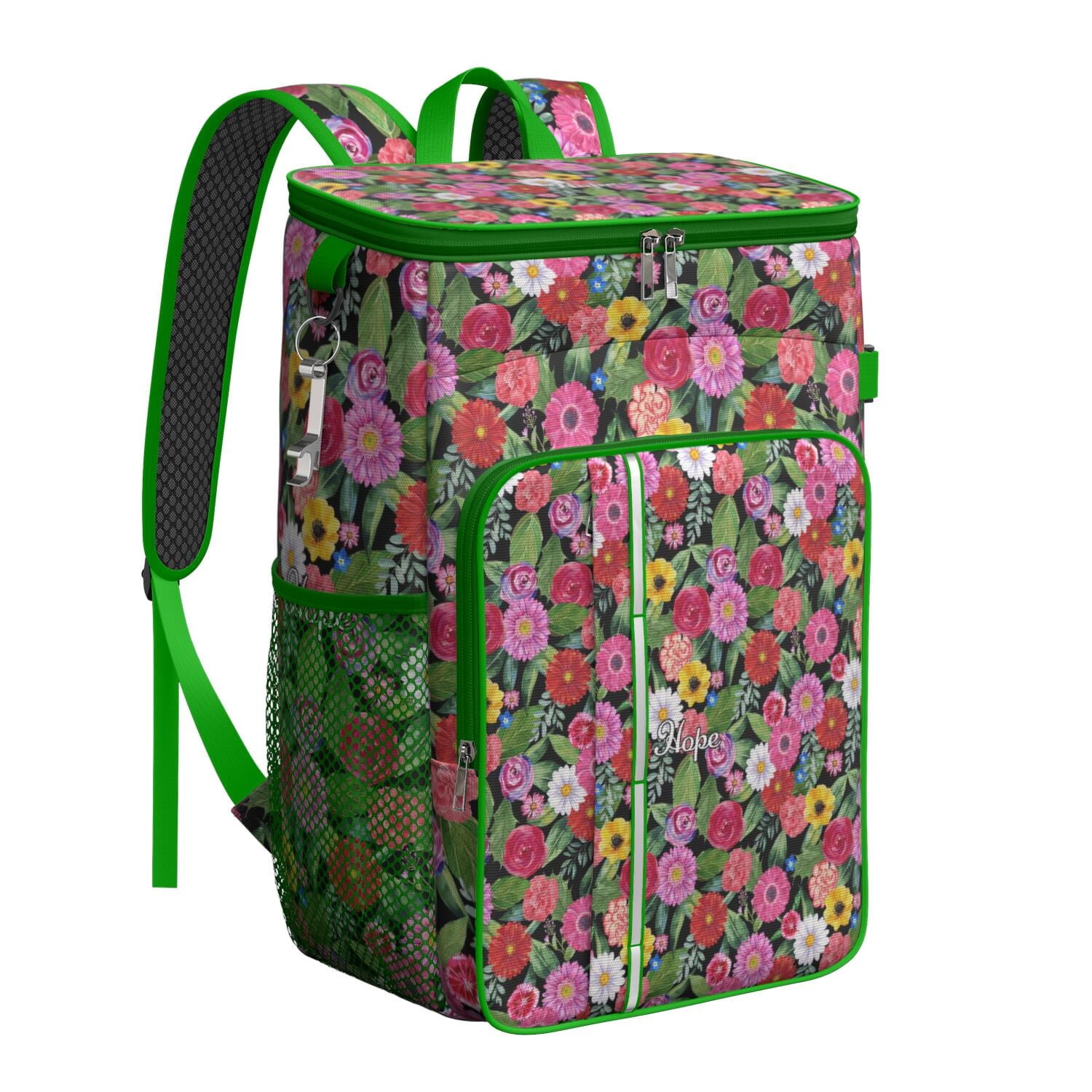 Tropical Flower and Leaves Insulated Cooler Backpack, Leakproof Waterproof Lunch Backpack for Beach Vacations, Camping
