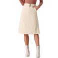 thumbnail image 1 of INSPIRE CHIC Women's Skirt High Elastic Waist A-Line Belted Fall Winter Midi Corduroy Skirt XL Beige, 1 of 6
