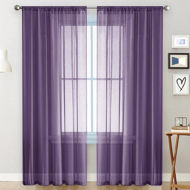 Fiudx Purple Semi-Sheer Curtains 83.86X51.97 Inches | Rod Pocket Sheer Window Panels | Light Filtering Polyester Drapes for Living Room & Bedroom | 1 Panel