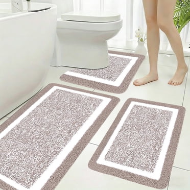 Bathroom Rugs Extra Large Absorbent Microfiber Bath Mat with U-Shaped Toilet Mat | Non-Slide Plush Bathroom Floor Rug | Washable Velvet Fleece Mat for Bathroom, Living Room, Bedroom