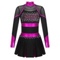 thumbnail image 1 of Lejafay Robe de Danse de Cheerleading Ballet pour Filles Uniforme Scolaire Robe Plissée à Manches Longues Tenues d'Halloween Noir&Rose Vif 6, 1 of 7