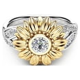 thumbnail image 3 of EGNMCR Rings Exquisite Women's Two Tone Floral Ring Round Sunflower Jewel ring, 3 of 5