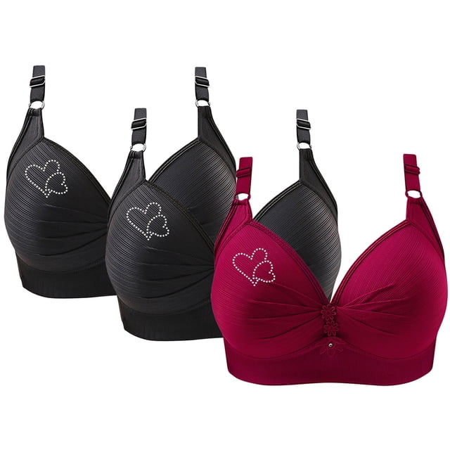 Bras for Women, 3PCS Womans Printing Gathered Together Large Size Daily Bra Underwear No Rims
