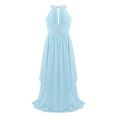 thumbnail image 3 of Miaeowve Robe de Fête Maxi en Chiffon à Paillettes pour Filles, Col Haut, Froncée, Robe de Bal de Mariage Bleu Clair 4, 3 of 7