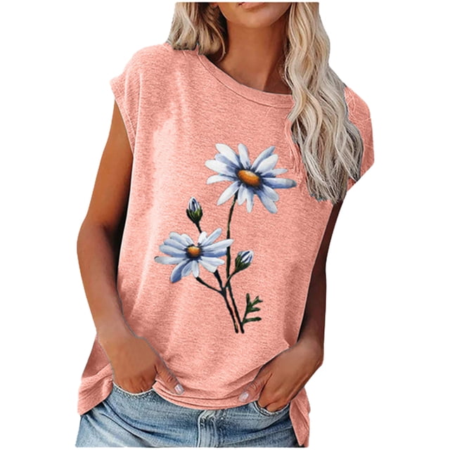 SHOPESSA Vêtements Grande Taille pour Femmes Mode T-Shirts Amples à Imprimé pour Femmes Col Rond Décontracté Manches Courtes Hauts Décontractés