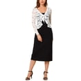 thumbnail image 2 of INSPIRE CHIC Women's Floral Lace Cardigans Tie Front Ruffled Hem Sheer Crop Bolero Shrug M White, 2 of 7