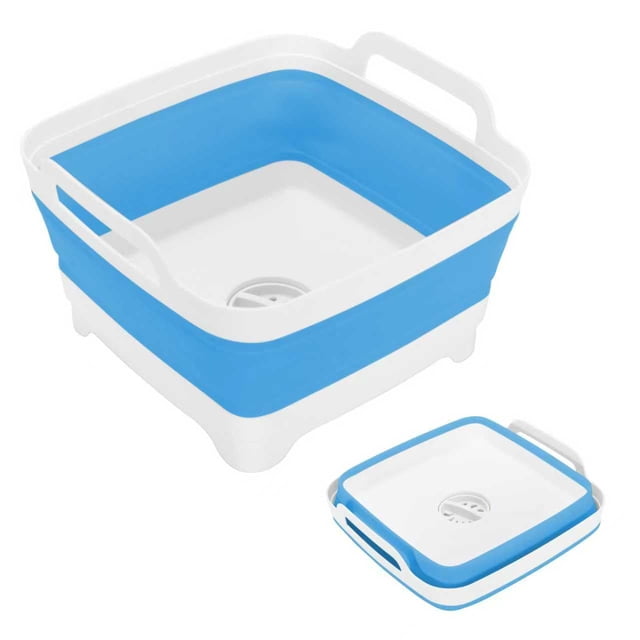 Collapsible Kitchen Sink, 2.4 Gallon Foldable Dish Basin with Drain Plug, Space-Saving Wash Tub for Camping, RV, Apartments, Laundry & Washing Dishes/Fruits