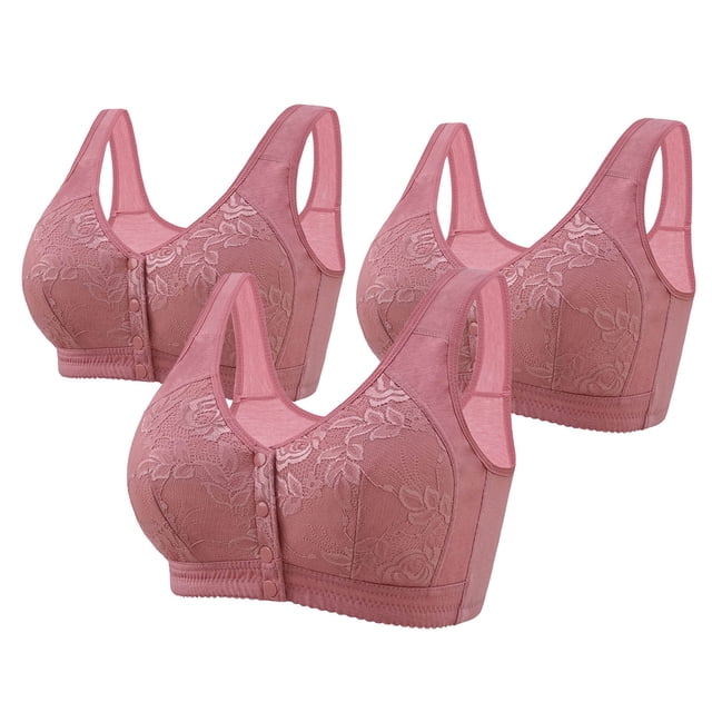 Posijego Plus Size Bras for Women Front Closure Wireless Bra No Underwire Comfortable Push up Bras 3 Pack