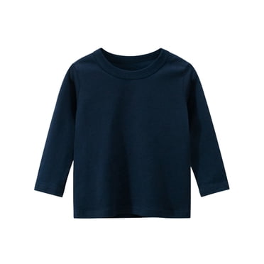 PMVFHDE Hauts Garçons Tendance Tout-Petits Enfants Filles Garçons Manches Longues T-Shirt Basique Col Rond Uni T-Shirts de Printemps Chemise Hauts,Marine,1-2 Ans