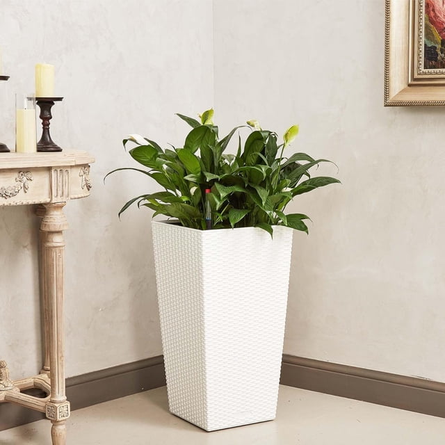 Edtara Large Rattan Flower Pots, 22.4" Planters With Trays, Wheels, and Water Level Monitor for Indoor and Outdoor Decor