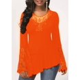 thumbnail image 1 of Women's Long-Sleeved Lace Stitching Shirts Round Neck Irregular Blouses Tops, 1 of 1