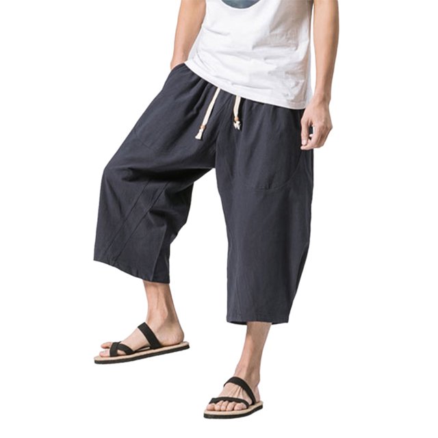 MAWCLOS Men Trousers Elastic Waist Bottoms Solid Color Pants Fitted Running Drawstring Loungewear Navy Blue XL