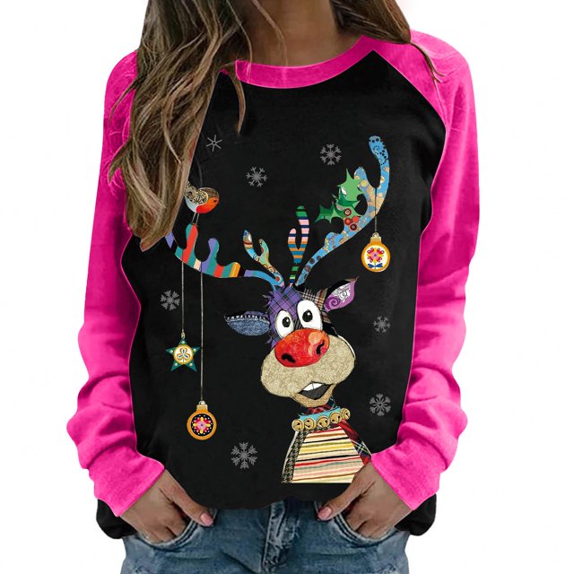 Costumes de Noël en Liquidation Col Rond Mode Décontractée Manches Longues Chandail à Imprimé de Noël Hauts Blouse Chandail Grande Taille pour Femmes