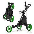 thumbnail image 1 of Gymax Chariot de Golf Pliable à 3 Roues à Pousser et Tirer avec Poignée Réglable Vert, 1 of 10