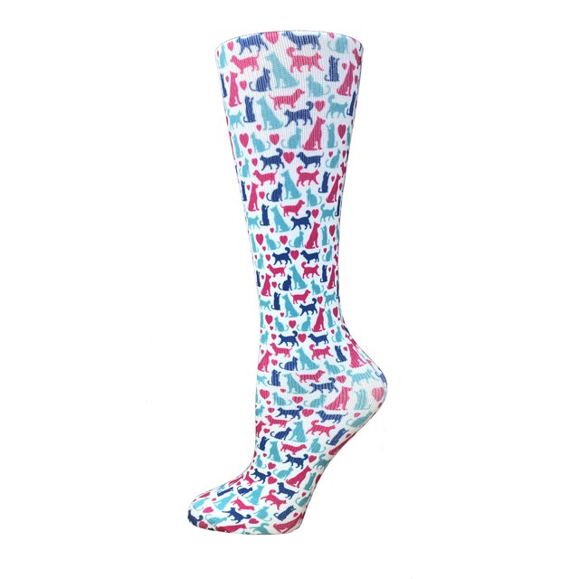 Cutieful Knit Therapeutic 10-18 mmHg Graduated Compression Socks (Bright Cats & Dogs)