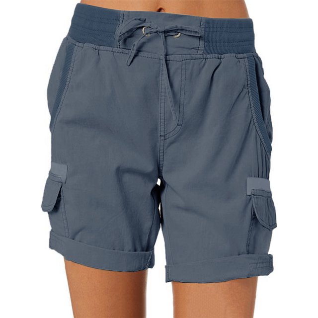Innerwin Shorts Summer Casual Ladies Cargo Work Short Stretch Linen Dark Blue S