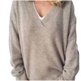 thumbnail image 1 of Timegard Womens Sweaters V Neck Long Sleeve Pullover Solid Color Oversized Tops Loose Comfy Blouses, 1 of 6